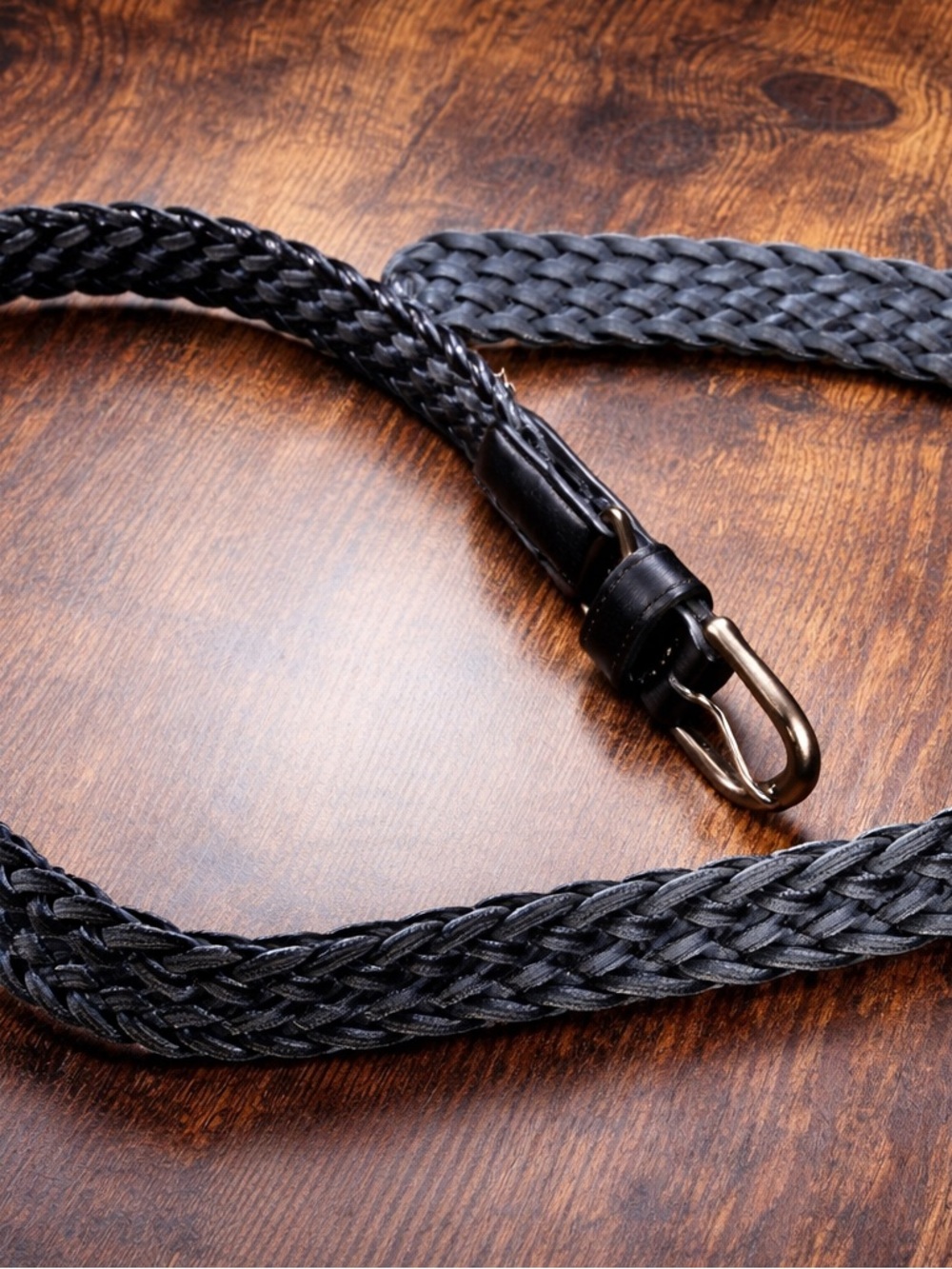 Black Braided Leather Belt - Classic Casual Style